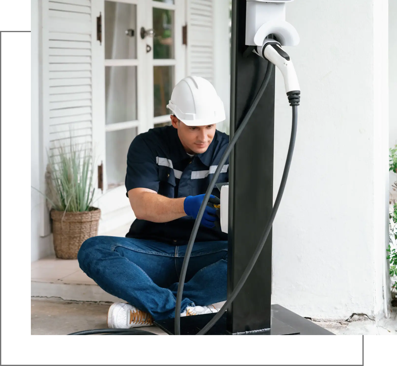 Technician working on EV charger installation