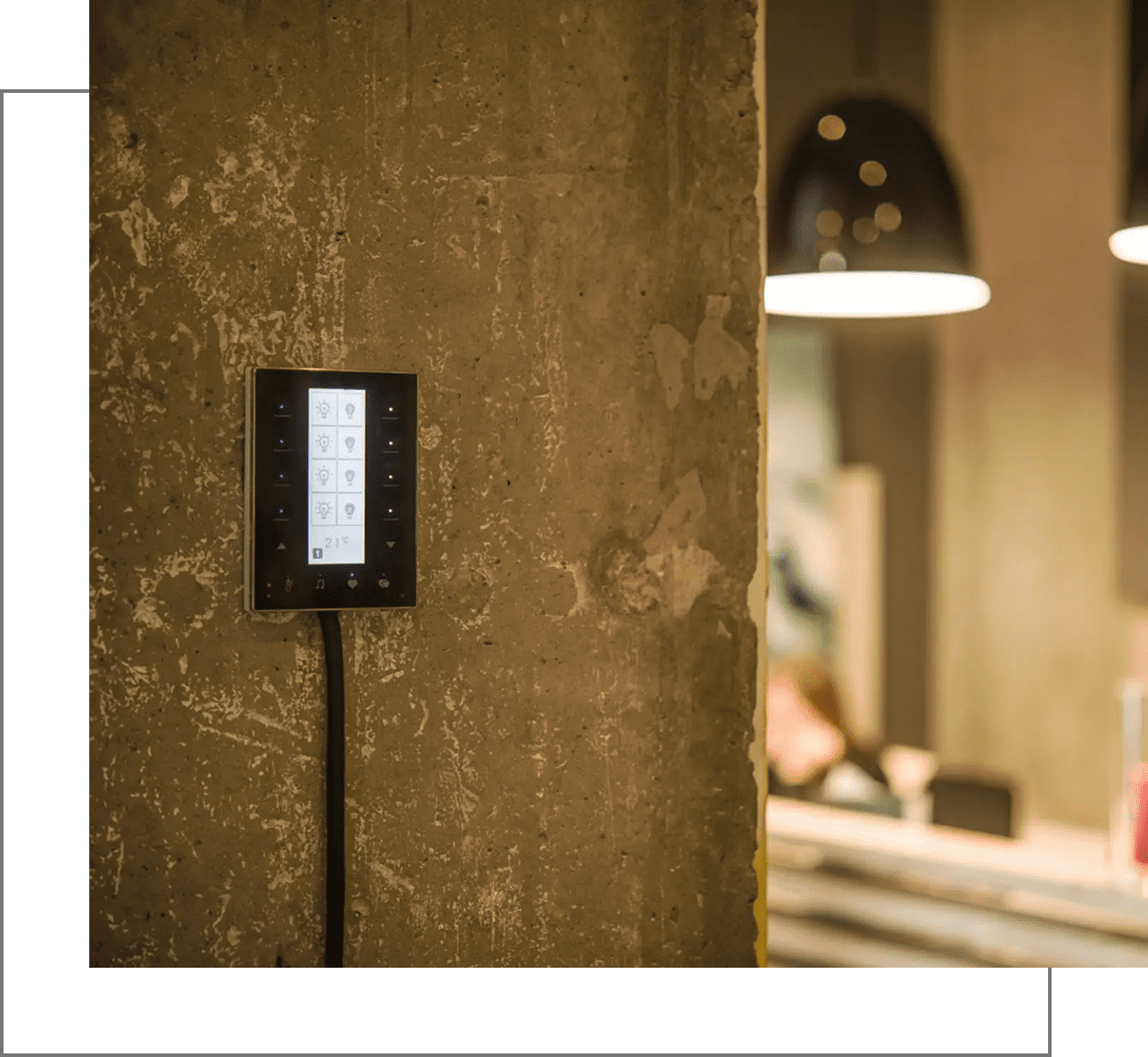 Wall-mounted control panel in restaurant
